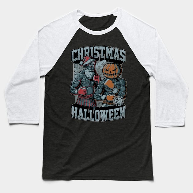 Christmas vs Halloween Baseball T-Shirt by Studio Mootant